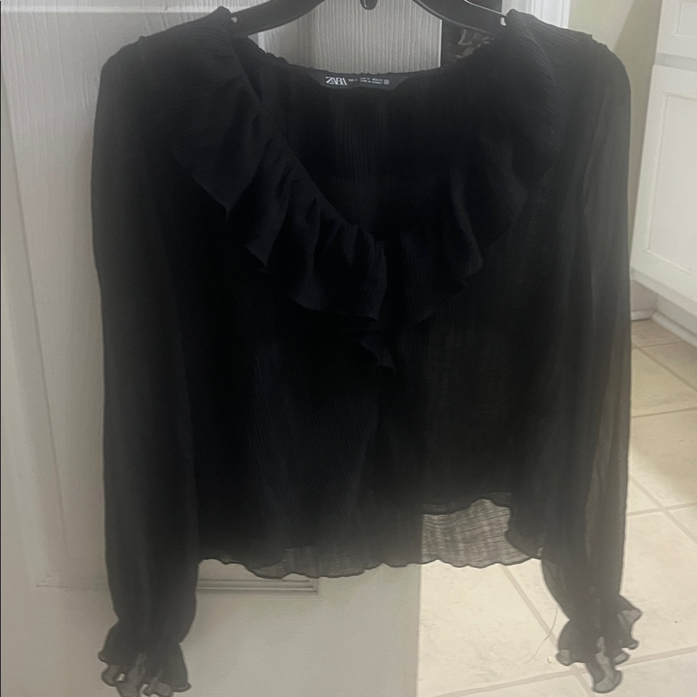 Zara Black Ruffled Blouse - Picture 2 of 3